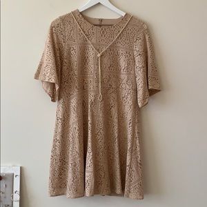Zara blush cream lace flare dress bell sleeve